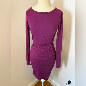 Leith Rich Plum Long Sleeve Ruched Body Con Dress Nordstrom SZ XS